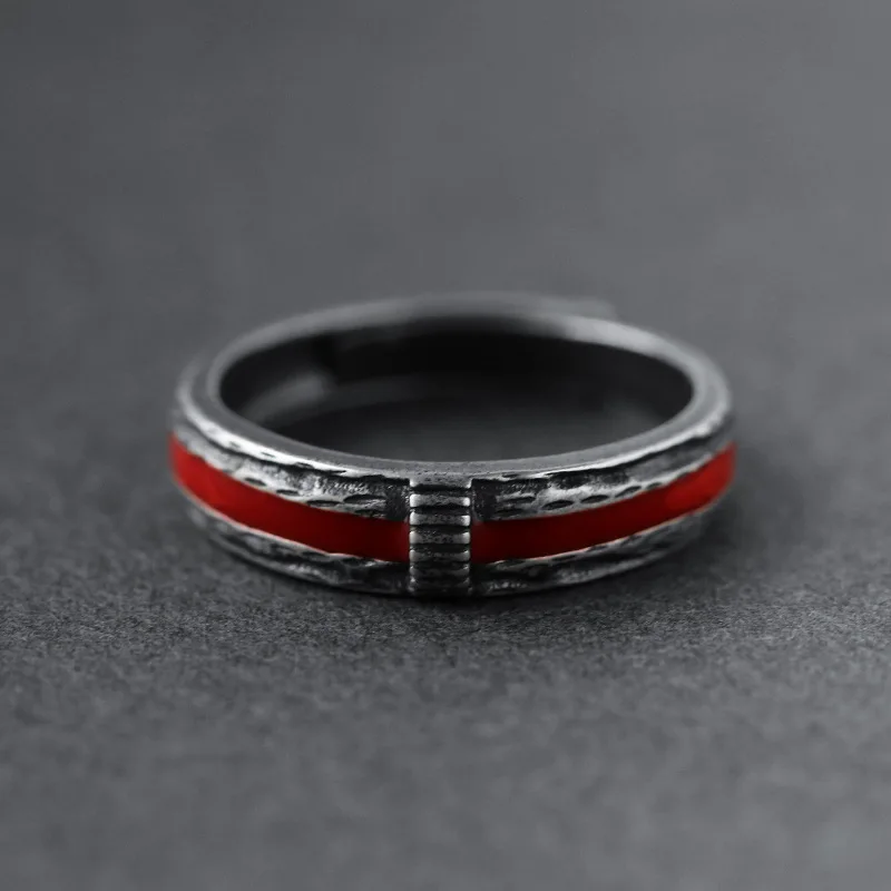 

Trendy Female Male Red Metal Thin Ring Hip Hop 14KT Black Gold Open Engagement Ring Punk Couple Wedding Rings For Women Men