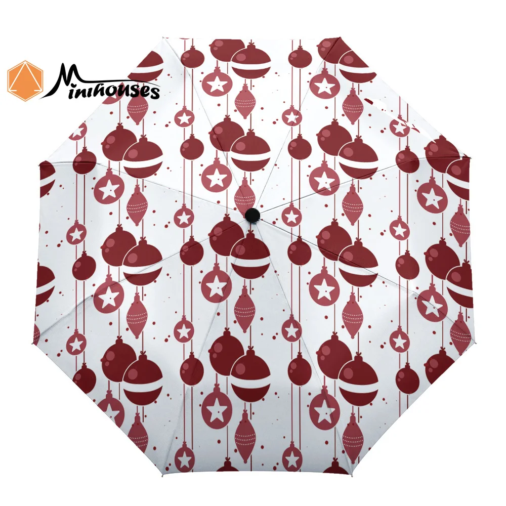 Red Christmas Bell Three-folding Umbrella Wind Resistant Folding Fully-automatic Sunny and Rainy | Дом и сад
