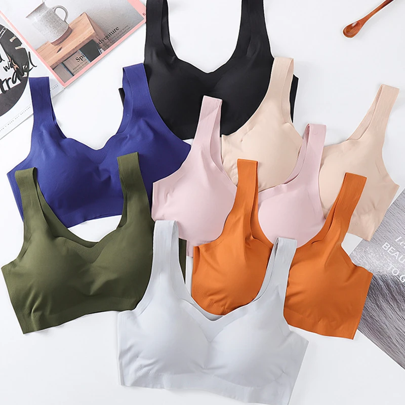 

Ice Silk Bra Seamless Vest Bras Women Soft Thin Push Up Underwear Comfortable Sleep Top With Chest Padded