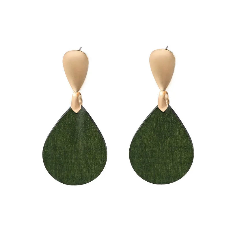 Винтажные геометрические деревянные серьги в форме капли воды золотого цвета