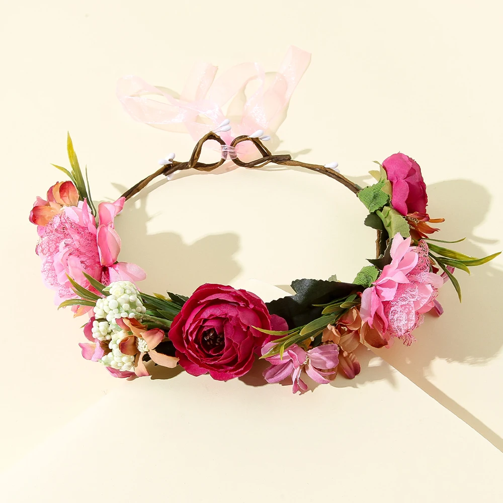 

1 Pcs Women Artificial Flower Headband Rose Flower Crown Wedding Party Bridesmaid Wedding Hair Accessories Flower Garland Wreath