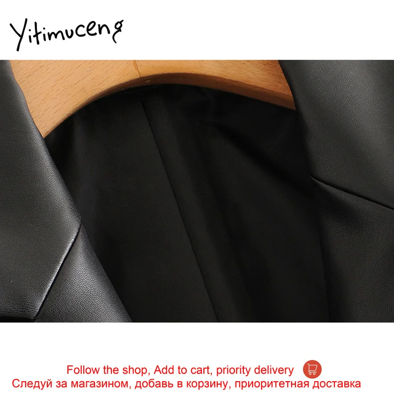 

yitimuceng new black pu leather jacket 2020 casual fashion single button V neck female coat water-washed women leather jacket