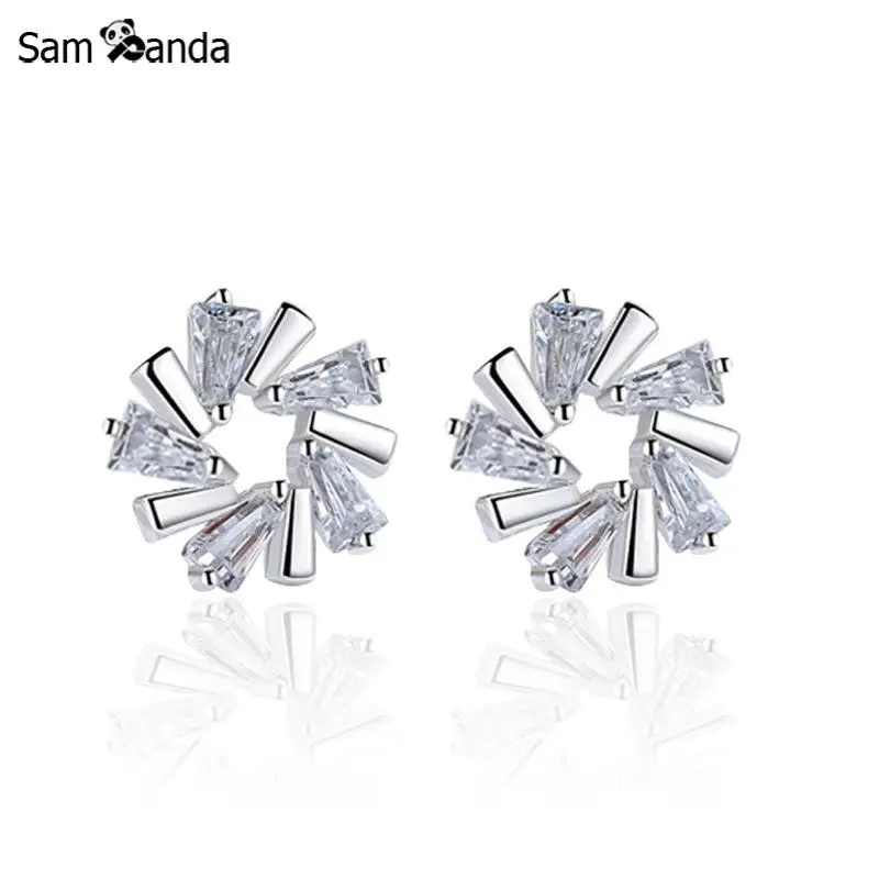 Женские посеребренные серьги гвоздики Sampanda AAAAA с фианитом и ледяным цветком