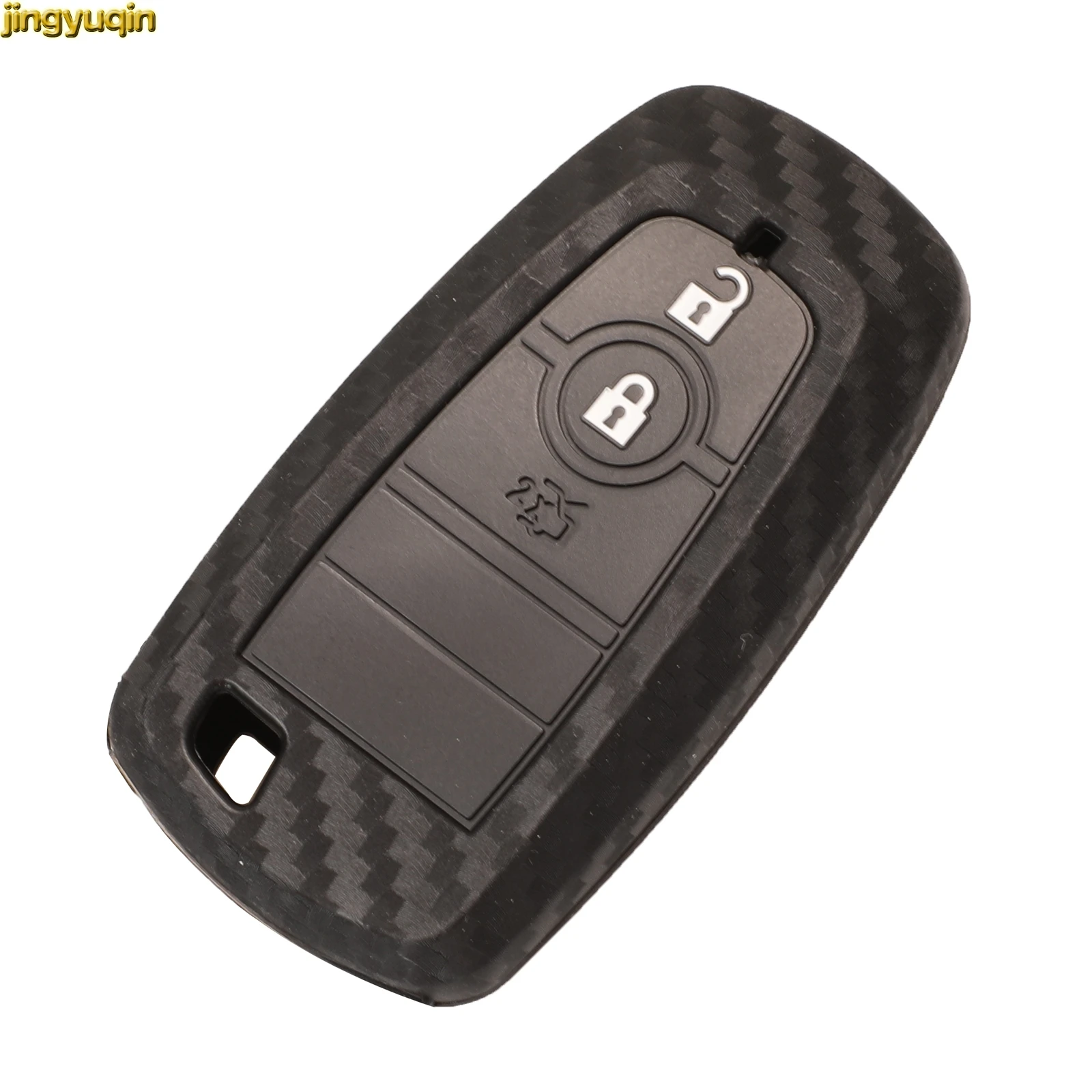 

Jingyuqin Smart Remote Car Key Carbon Silicone Case Cover For Ford Edge Escort Explorer Focus Kuga Mondeo Mustang Taurus 3Button