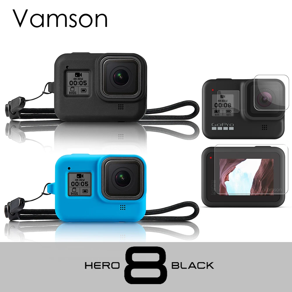 Черный силиконовый защитный чехол Vamson для GoPro Hero 8 крышка объектива Пылезащитный