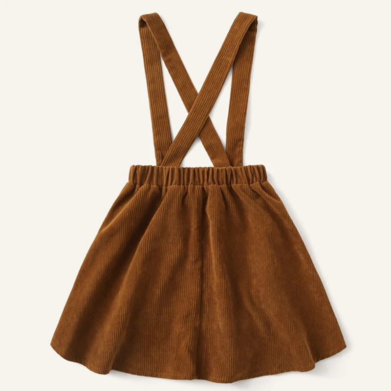SHEIN/Детская коричневая Вельветовая юбка-сарафан на пуговицах спереди для девочек; консервативная юбка для детей; коллекция года; сезон осень; расклешенные юбки с перекрещивающимися сзади узорами для подростков