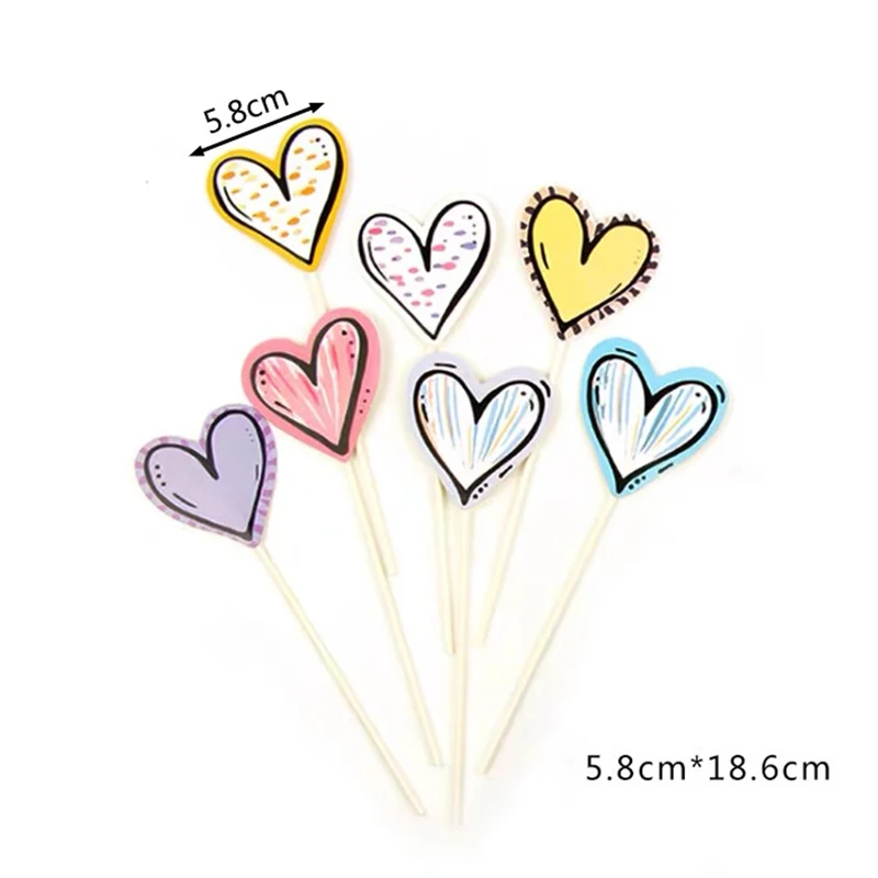 Новый красочный ручной росписью любовь Топпер для торта в форме сердца с днем