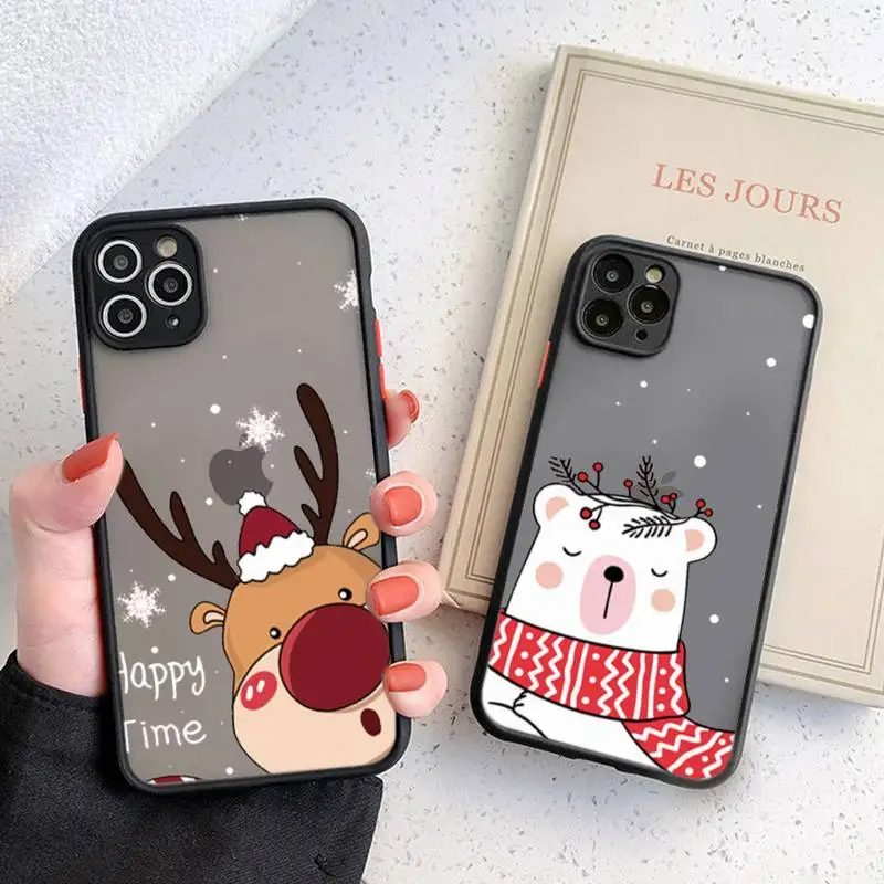 

Christmas Series Phone Case Black Transparent Matte For IPhone 7 8 11 12 S Mini Pro X XS XR MAX Plus Cover Shell