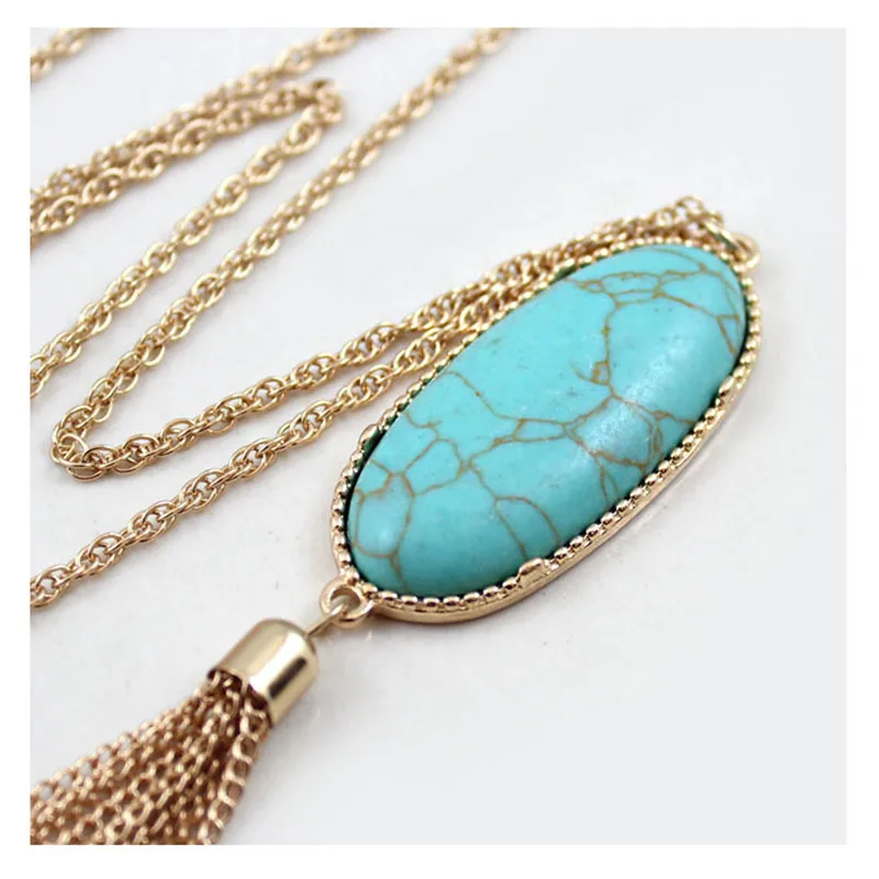 Turquoise SEDmart, цветное, натуральное, абалоновое ожерелье с кисточкой, золотое, длинная цепочка, богемное ожерелье с кулоном, для женщин, мода для девушек - Окраска металла: Turquoise