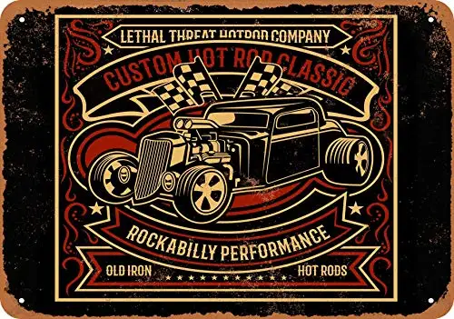 

Metal Sign - Custom Hot Rod Classic (Black Background) - Vintage Look Wall Decor for Cafe beer Bar Decoration Crafts