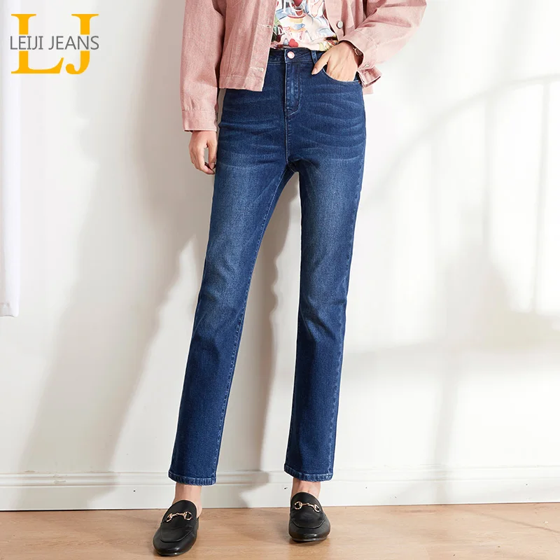 Женские облегающие прямые джинсы LEIJIJEANS классические голубые в полную длину с