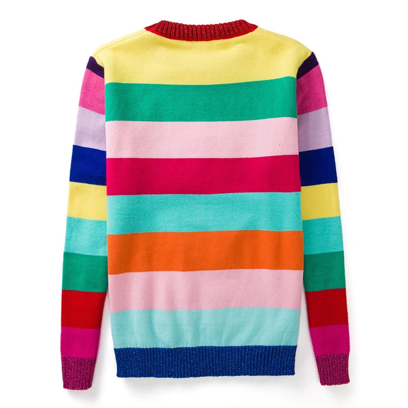 Women Sweater Rainbow Striped Unisex Runway Floral Embroidery Tiger Wool Pullovers Knitted Sweaters Letters Pull Femme Men Tops | Женская