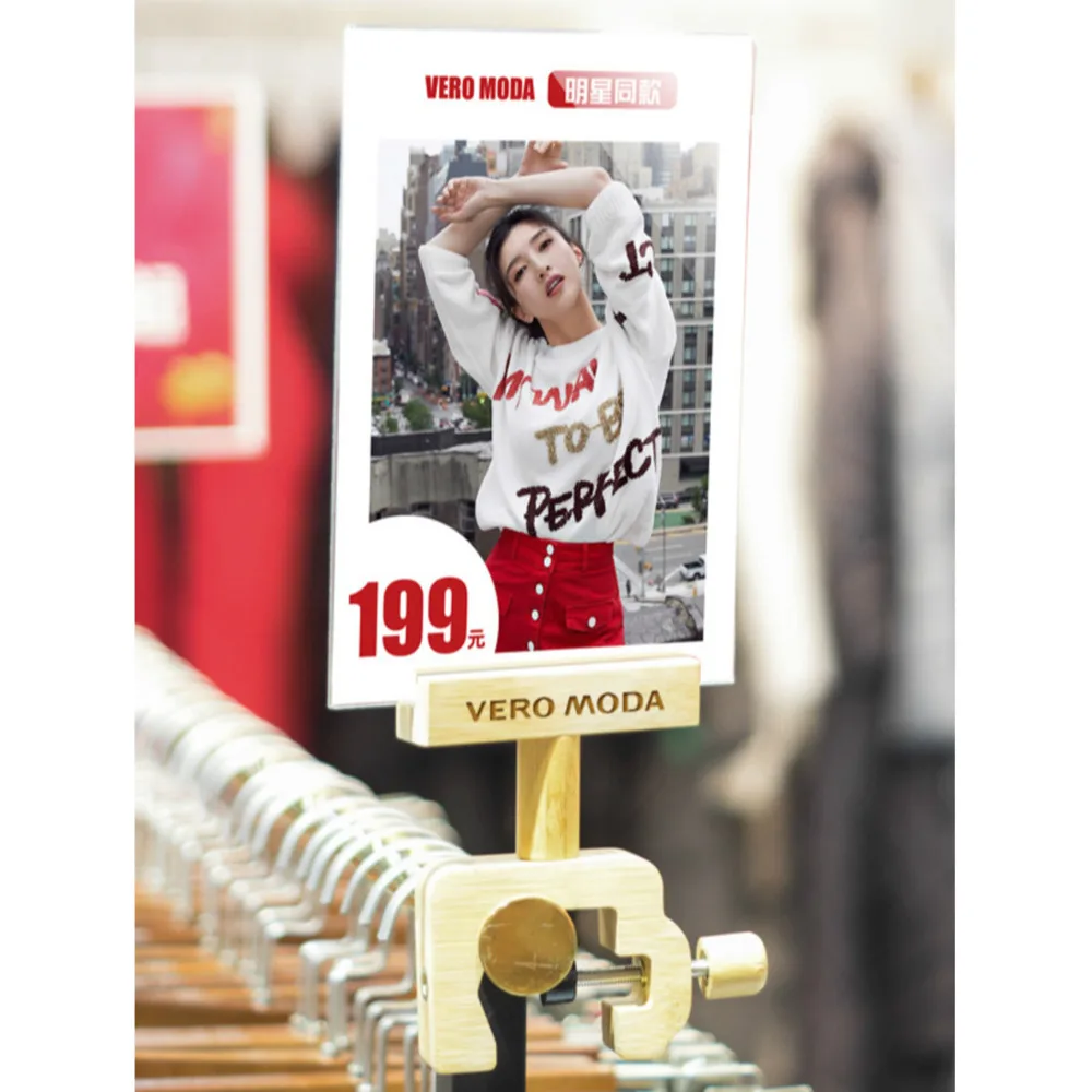 

Wood Clip On Round Square Shelf Tube Mount A5 A4 Acrylic Sign Holder For Garment Store Price Display Double Sides