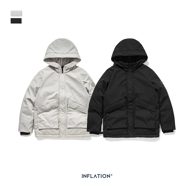 Мужской пуховик INFLATION Белый свободный в стиле хип хоп с капюшоном 90% пуха 9762 Вт