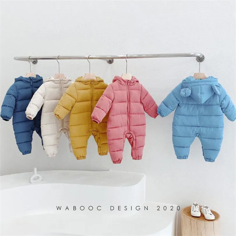 

Winter Baby Clothes Newborn Baby Jumpsuit Windproof Thick Down Cotton Baby Romper Hooded Baby Girl Romper Boys Jumpsuit Overalls