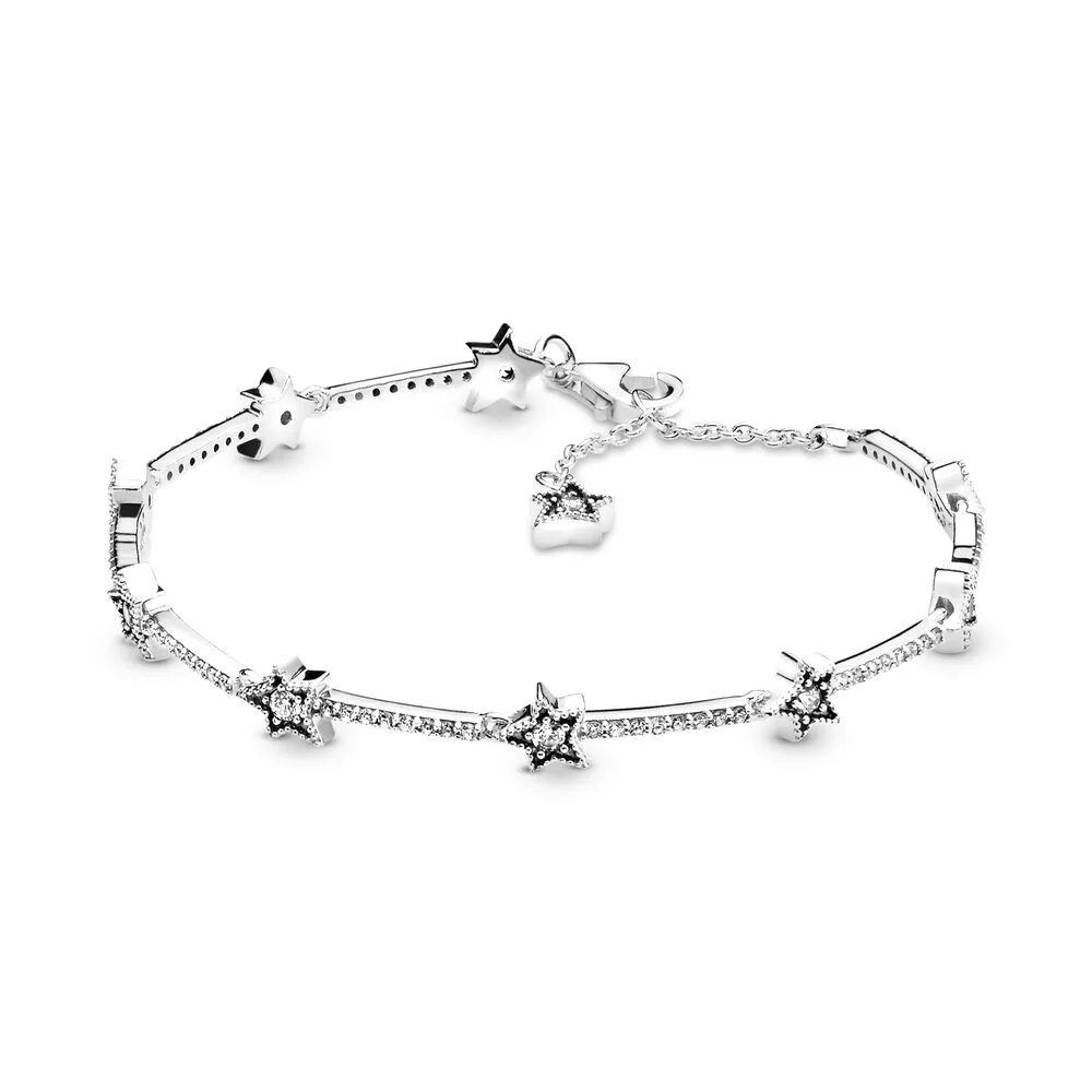 

925 Sterling Silver Women Bracelets Five-pointed Star With Crystal Cz Bracelets Size 16cm 18cm 20cm For Women Jewelry