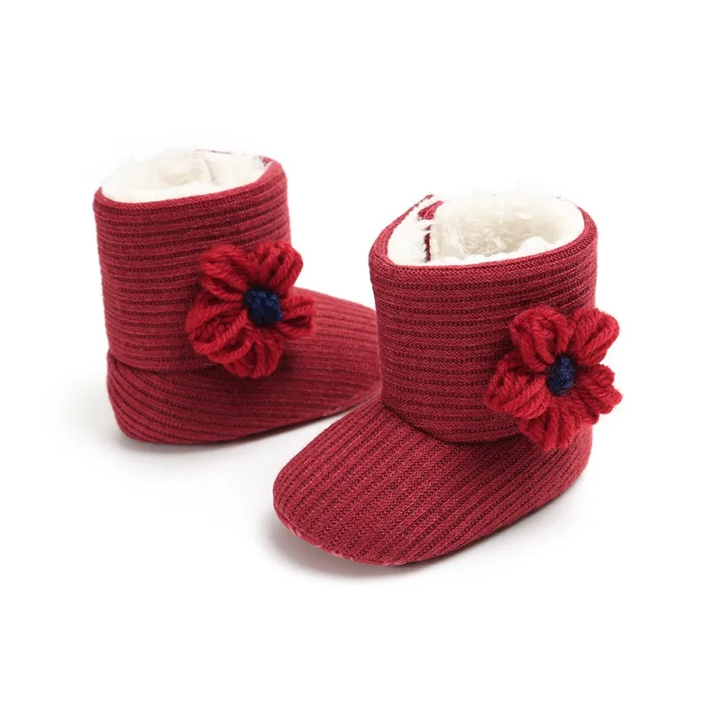 

Baby Boots Newborn Plus Velvet Knitted Wool Soft Bottom Toddler Warm Boots Flowers New Baby Boots Girl Shoes