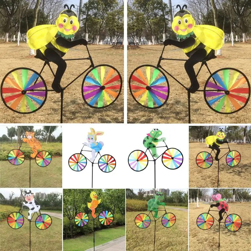 

Симпатичные 3D Животные на велосипеде ветряная мельница Whirligig садовый Газон Двор Декор ветряной Спиннер