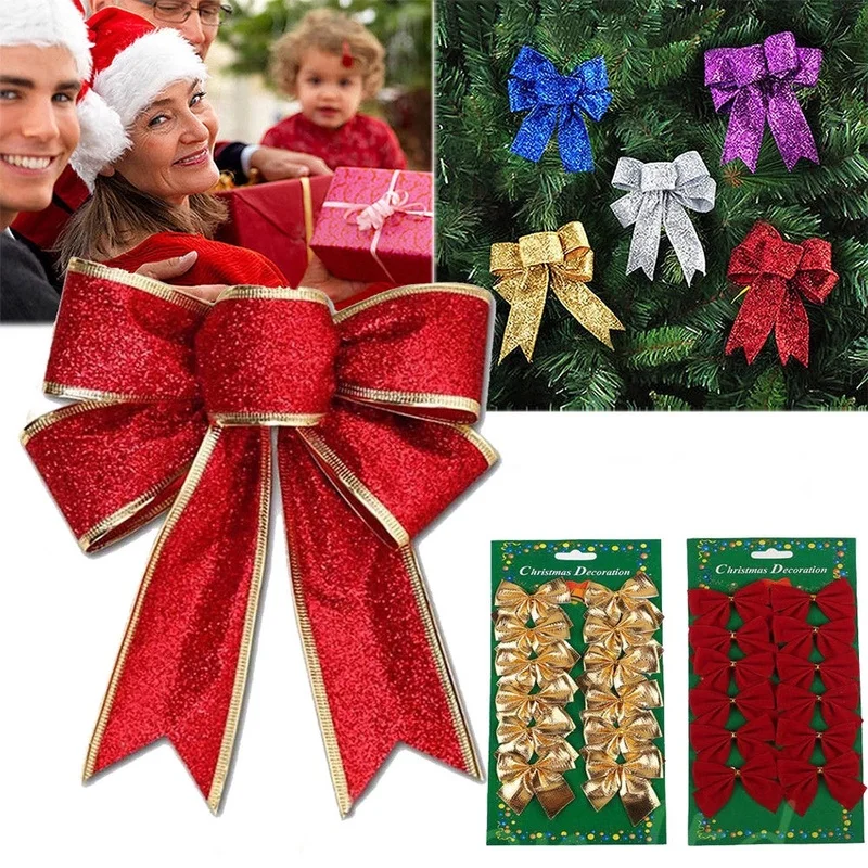 

2Styles Gold Bowknots Christmas Ornaments Tree Decoration Party Bowknots Baubles New Year Noel Christmas Decoration for Home