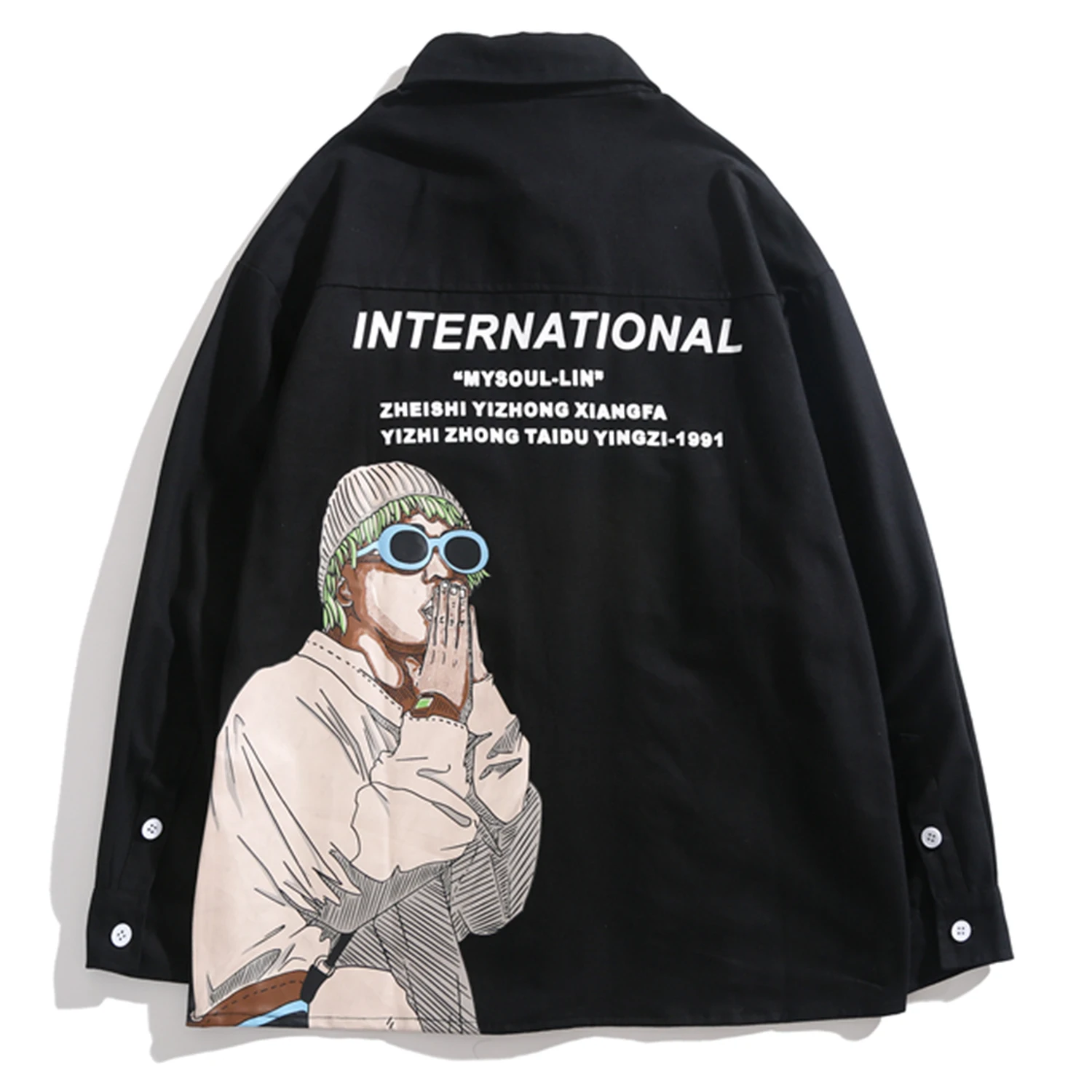 Лоскутные карманы с буквенным принтом Мужские рубашки хип-хоп мода Harajuku