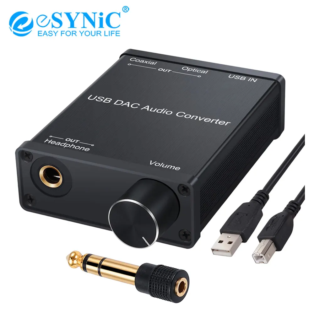 ESYNiC USB DAC аудио конвертер цифро аналоговый с Hi Fi усилитель для наушников 6 35 мм