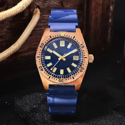 bronze blue no logo 62MAS Мужские автоматические часы из нержавеющей стали для дайвинга 200 м водостойкий керамический Безель Сан Мартин модные наручные часы NH35 - Цвет: bronze blue no logo