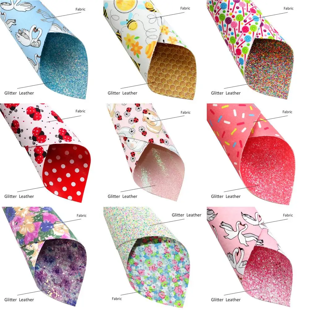 Двухсторонний лист из искусственной кожи и ткани 20x33 см блестящий Шиммер с