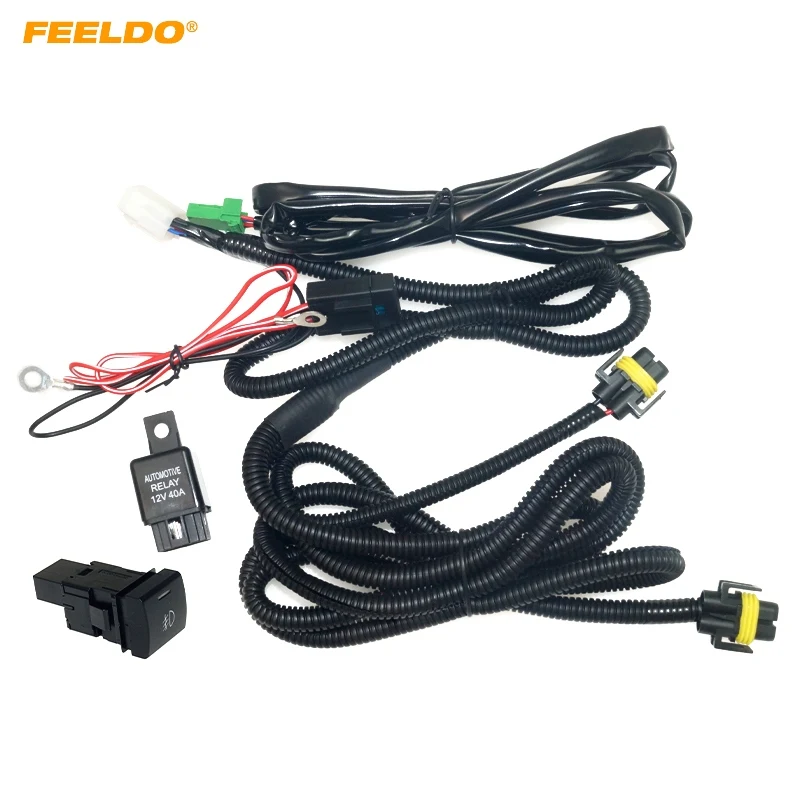 

FEELDO Auto Fog Light Wiring Harness Socket Switch with LED Indicators Relay For Toyota Corolla Camry H11 Wire Adapter Kits