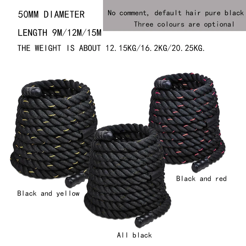 50mm 9/12/15m poli Dacron cuerda de batalla 3 hebras trenzado ejercicio grueso entrenamiento para | Спорт и развлечения