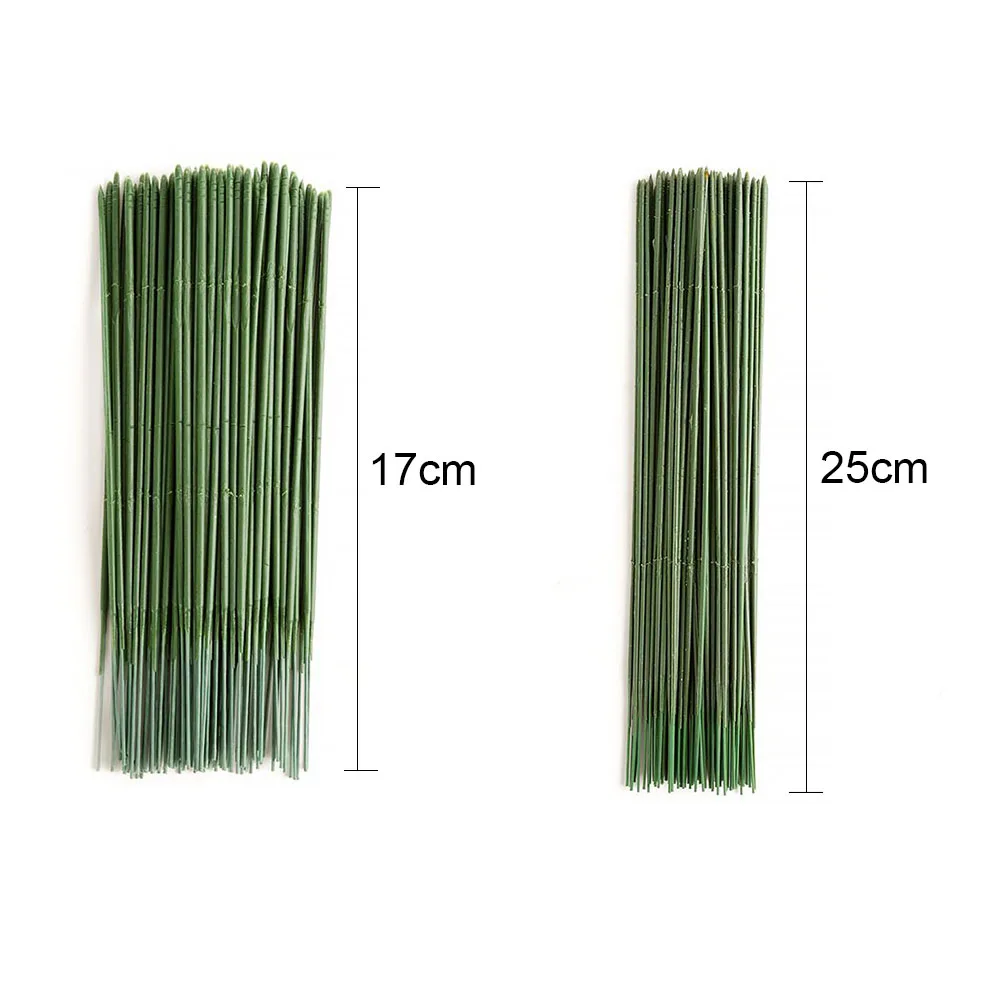 100 шт. 17 см/25 см DIY искусственный Шелковый цветок стебель зеленый Пластик провод