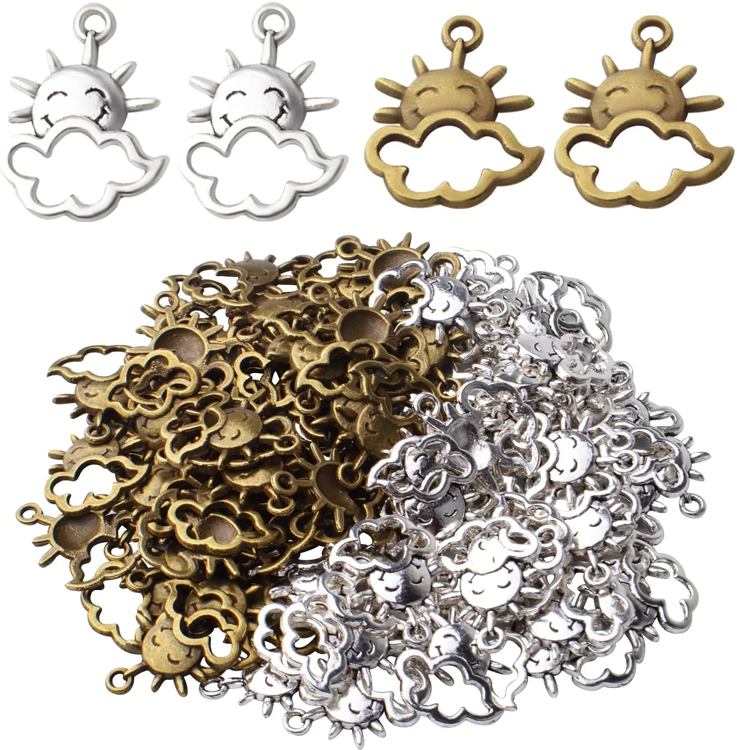 

100pcs Antique Sun Cloud Charms Alloy Celestial Dangle Pendants for DIY Necklace Bracelet Jewelry Making Supplies, 2 Colors