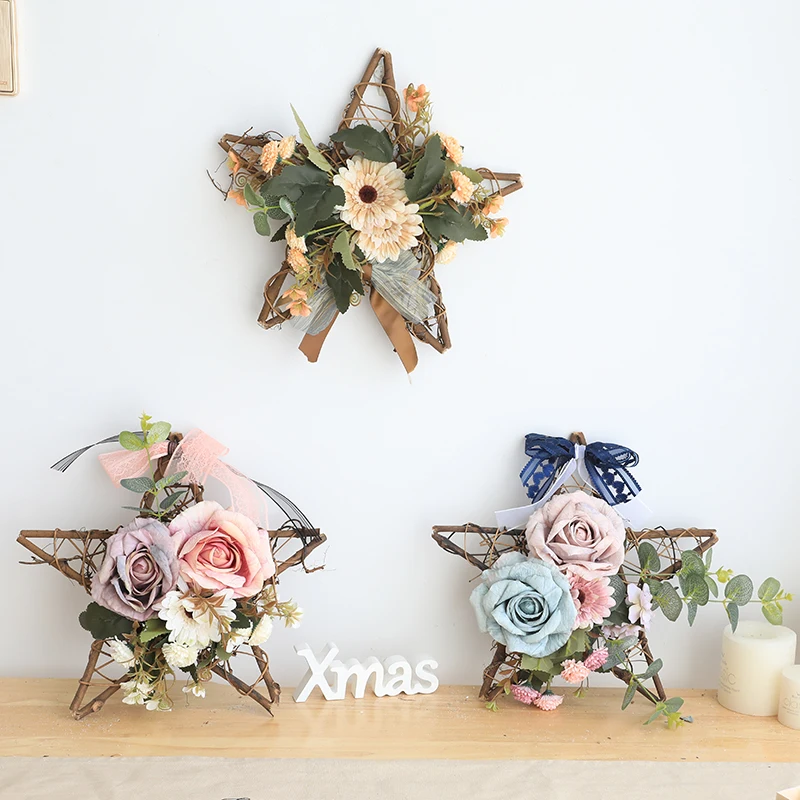

Christmas Artificial Floral Five Star Garland Ornaments Living Room Window Rattan Strip Door Hanging Flores Home Decor EB50JH