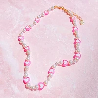 y2k fashion pearl pink peach heart choker kawaii harajuku diy necklace for women egirl aesthetic jewelry 2000s accessories blue