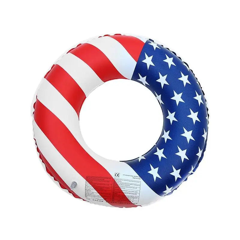 

Summer Beach Swimming Inflatable Ring PVC Print USA Flag Thicken Floating Water Seat Swim Bed Accessories