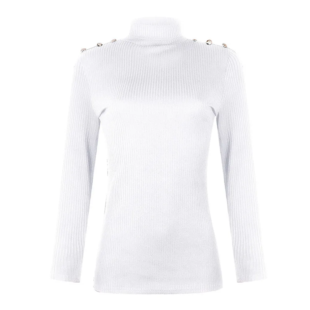 

Turtleneck Sweater Women Solid Button Up Long Sleeve Knitted Jumper Slim Sweater Style Autumn Winter Sweaters