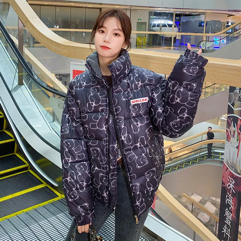 

Winter Womens Parkas New Women Fashion Casual Outerwear Down Cotton Female Jackets Print Loose Thicken Coat Short Women Clothes