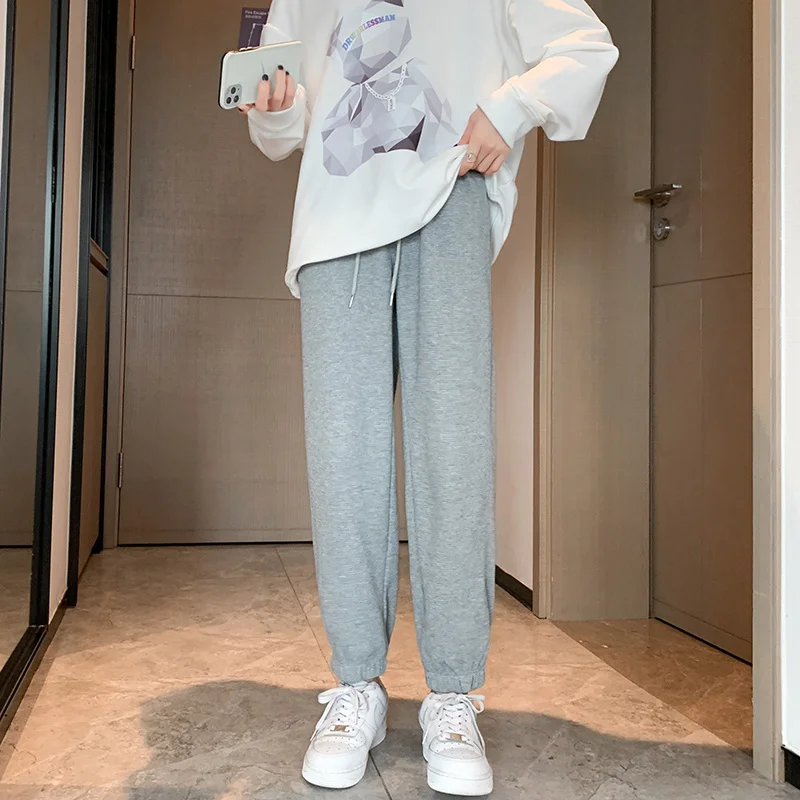

Waffle Sports Pants Female Spring and Autumn Gray