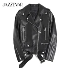 Женская кожаная куртка JAZZEVAR, черная короткая мотоциклетная куртка из натуральной овечьей кожи, новинка весны 2021