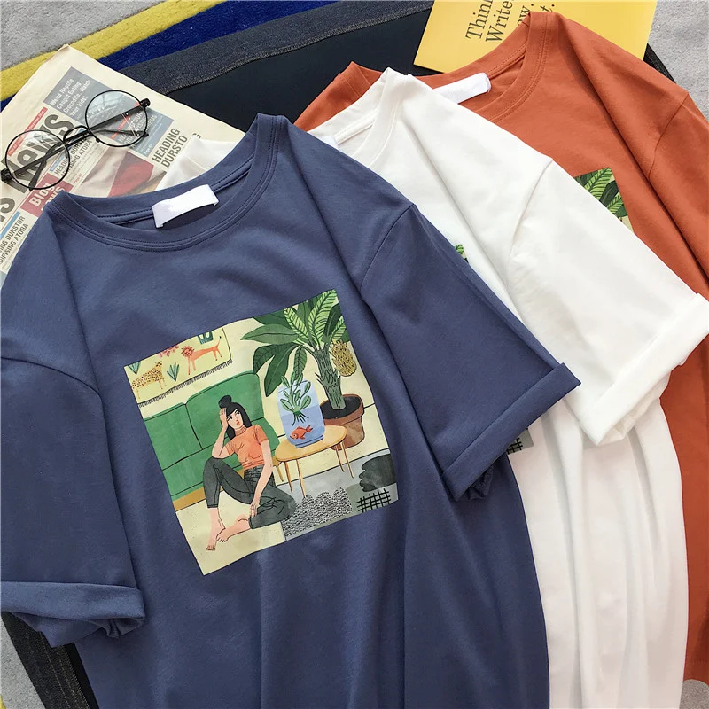 Женская футболка в стиле Харадзюку винтажная Повседневная хлопковая с коротким