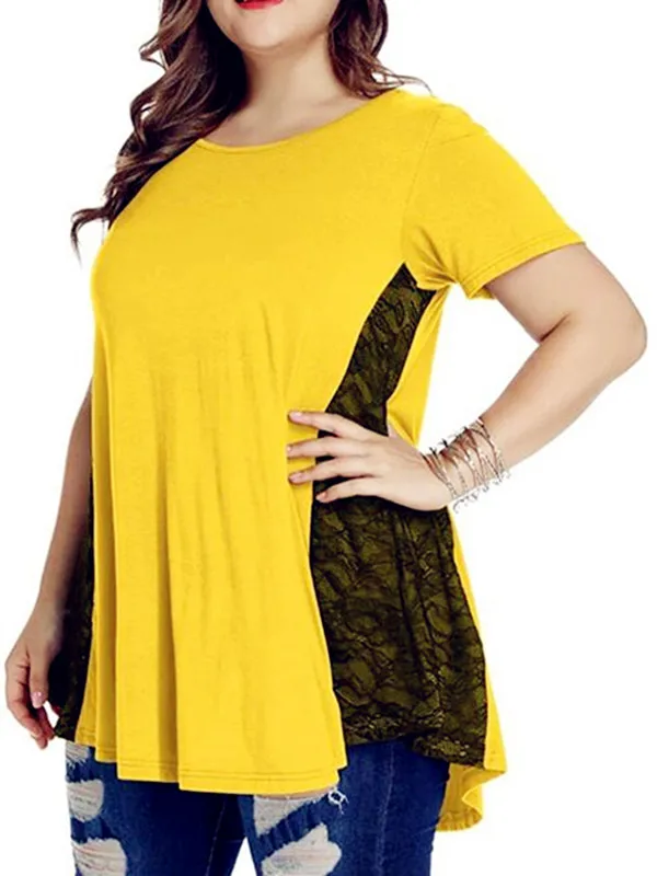 Женский кружевной топ с оборками свободная футболка большого размера в стиле