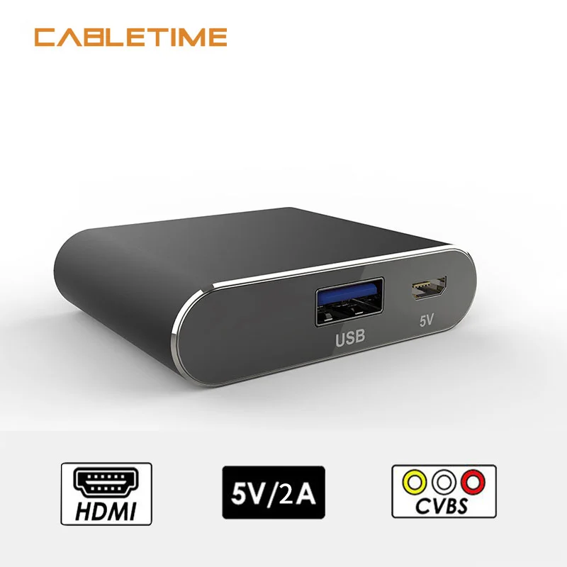 Переходник CABLETIME HDMI на AV USB HD 1080P видео преобразователь данных Быстрая зарядка для