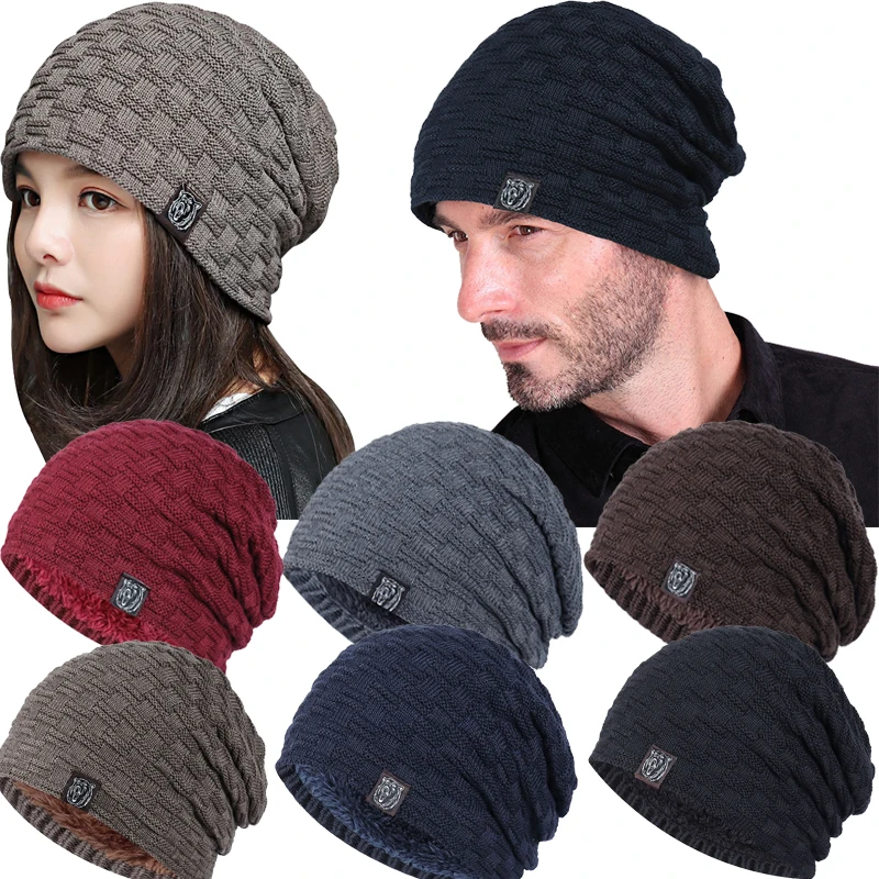 

Skullies Beanies Men Winter Hat Women Knitted Hats For Men Cap Winter Beanie Hat Gorro Thick Warm Brimless Fur Bonnet Men's Cap