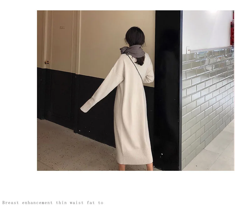 Turtleneck Cashmere Knitted Sweater Dress Women Autumn Spring Noodles Elastic Long Sleeve thick Pullover Winter Dress