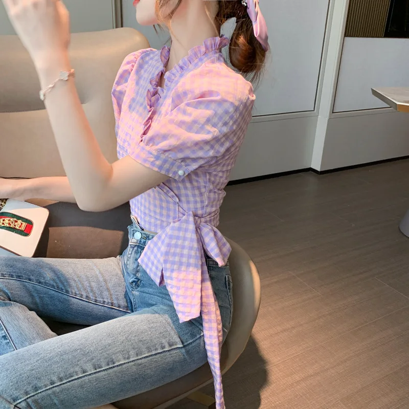 Блузка женская шифоновая с V-образным вырезом и рукавами-фонариками 2020 | Женская