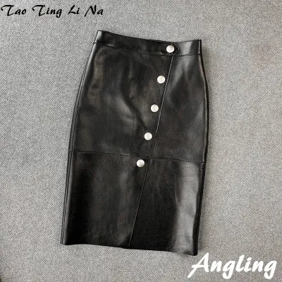 Tao Ting Li Na Women Spring Genuine Real Sheep Leather Skirt E28