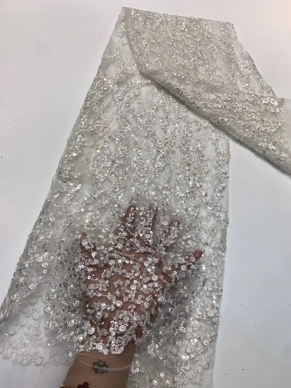 

Navy blue fashion sequin embroidery French tulle apparel fabric, the latest African Nigerian lace fabric FZ722