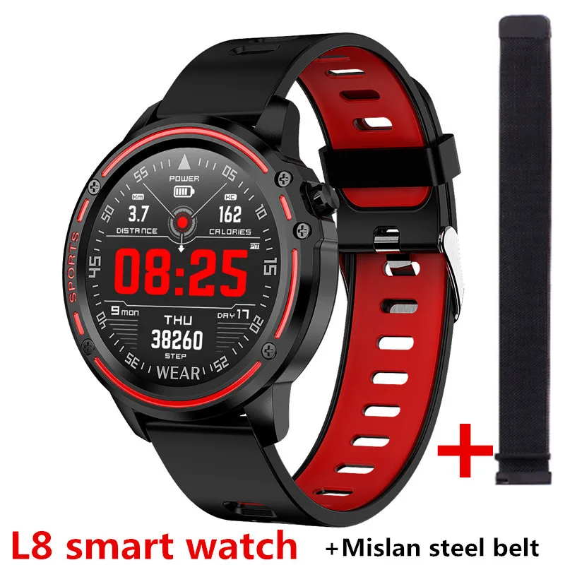 red Misran strap L8 Смарт часы, L9 Смарт часы es, мужские IP68 Водонепроницаемый пульсометр Шагомер Секундомер Bluetooth Фото спортивные фитнес часы PK L5 - Цвет: red Misran strap