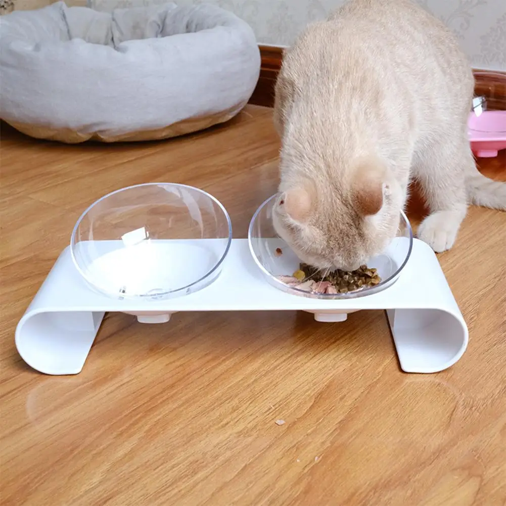 

Elevated Dog Cat Feeders Double Transparent Tilted Water Food Bowls ABS Detachable Non-slip Kitten Puppy Pet Tableware