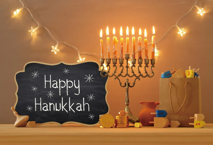 Happy Hanukkah Photo Backdrop Jewish New Year Party Menorah Candle Pattern Family Photography Background Room Decor Prop enlarge