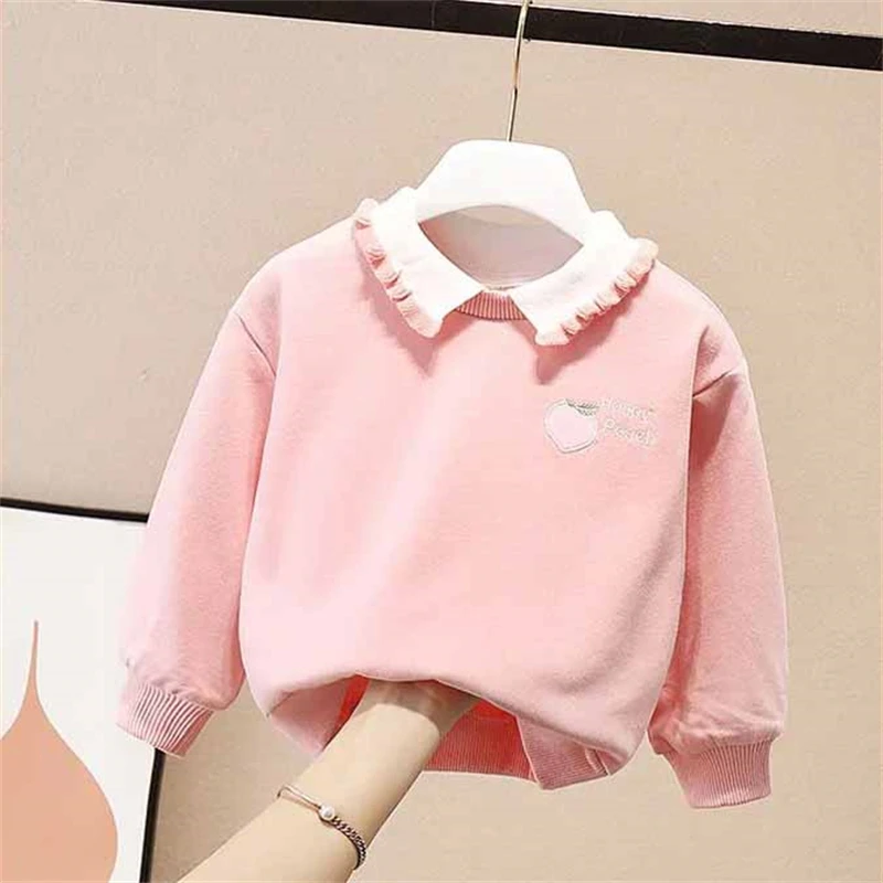 dziecięca elegancka słodka bluza z kapturem dziewczynek na co dzień klapami swetry długim rękawem jesienny top marszczeniami 2-6 lat odzież dla